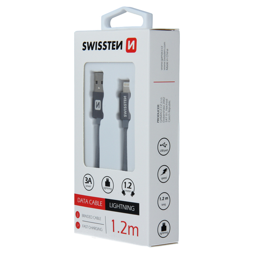 Câble textile USB-A vers Lightning 1.2m - Swissten Gris